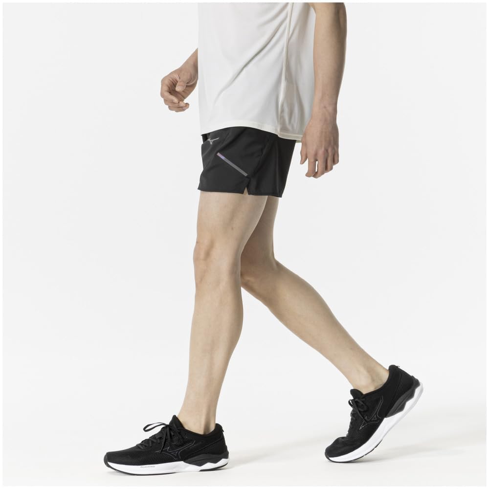 Mizuno Running Wear Dry Stretch Reflective Black Pants, Sweat-Absorbent, Quick-Drying, Stretch, Print, J2MBB005, Men's,