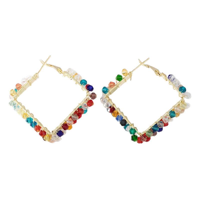 Earrings Niche Design Sense High-End Earrings Square Color Crystal Winding Earrings Fashion Ear Jewelry