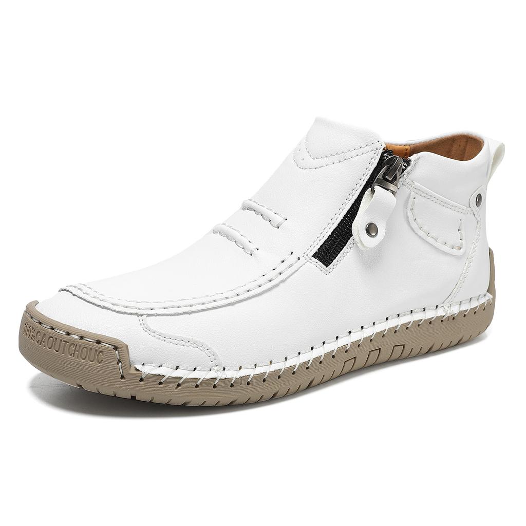 Men's Plus Size Zipper Martin Ankle Boots - Outdoor Casual Flat Sole Hand-Stitched Short Boots