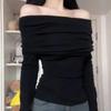 Deeptown Korean Style Knitted Sweater Women Elegant Off Shoulder Female Jumper Harajuku Fashion Gyaru Sexy Pullover Aesthetic