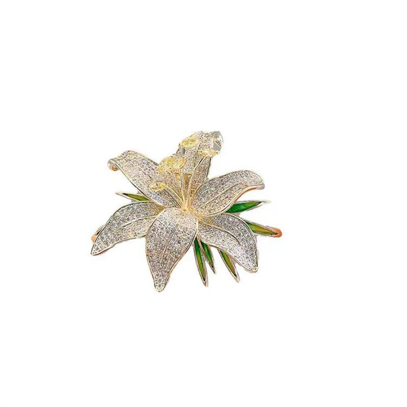 Ins Style Brooch Exquisite Luxury Blooming Lily Brooch Inlaid With Diamonds Light Luxury Versatile Collar Pin Accessories Anti-Light Chest