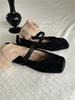Square head Mary Jane shoes women's shoes 2025 autumn and winter new suede one-word belt retro skirt velvet single shoes