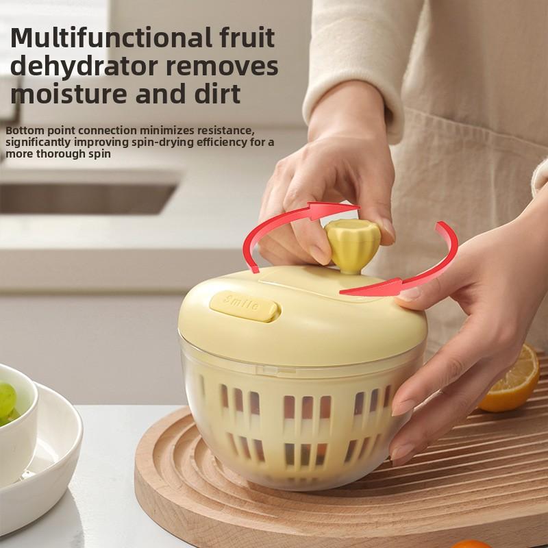 Manual Salad Spinner Hand Crank Vegetable Dehydrator for Kitchen, Modern Plastic Salad Dryer