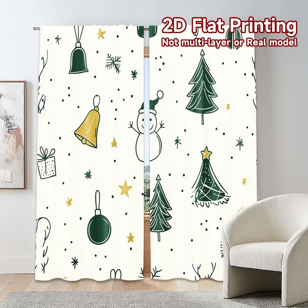 2pcs,Curtains Christmas Bells Trees Snowman Gift (2) Pattern Popular Curtains Versatile Polyester Fabric Curtains Festive Ldeal