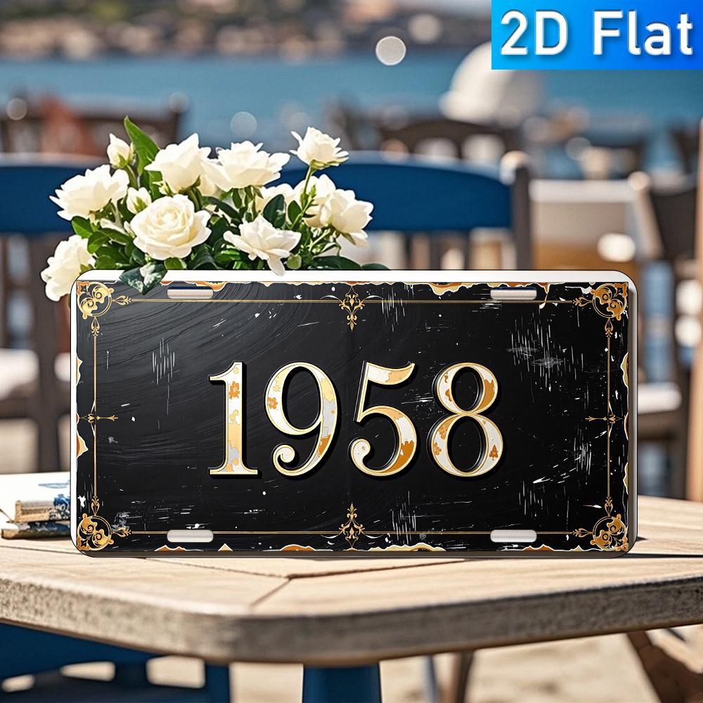 

Vintage Gold Ornate Frame D Flat Printing Retro License Plate Style Metal Tin Sign Distressed Black Background Decorative 15x30cm(5.9x7.8inch)