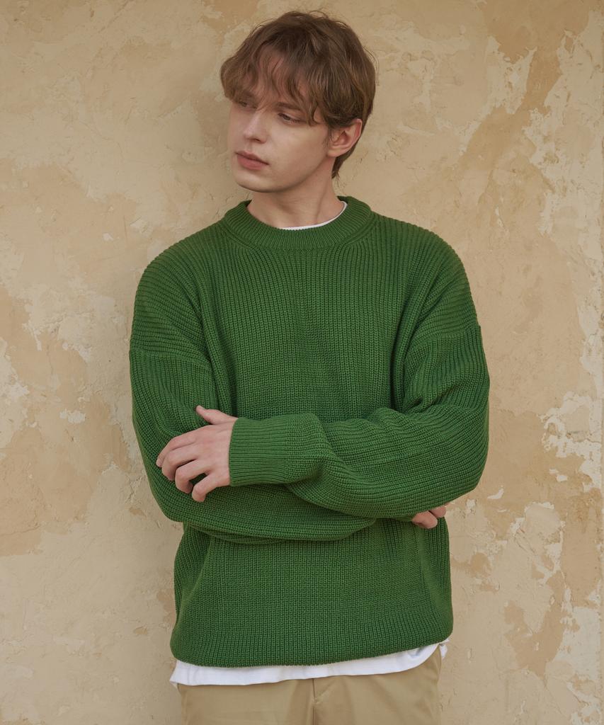 ESN Punched Round Neck Oversized Knit Green