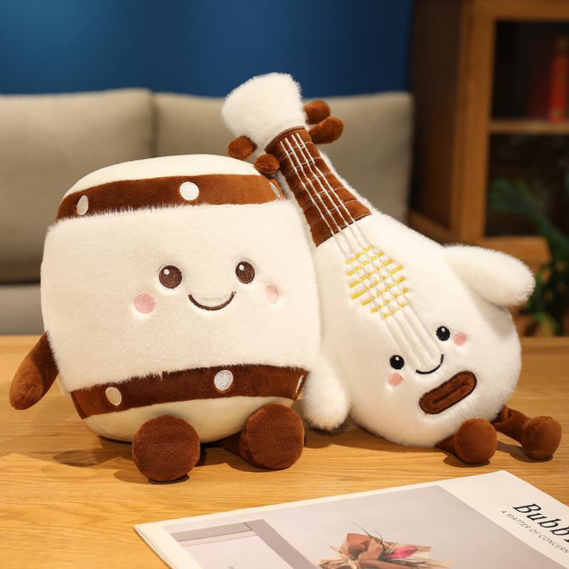 Kawaii Musical Instrument Plush Pillow Human Figured Smiling Face Cushion Piano Guitar Drum Decor Plushie Birthday Gift