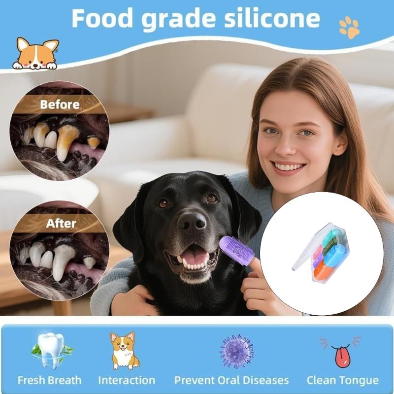 6Pieces Pet Finger Toothbrush for Training Teething Cleaning Dog Toothbrushes Cleaning Massager Dental Care