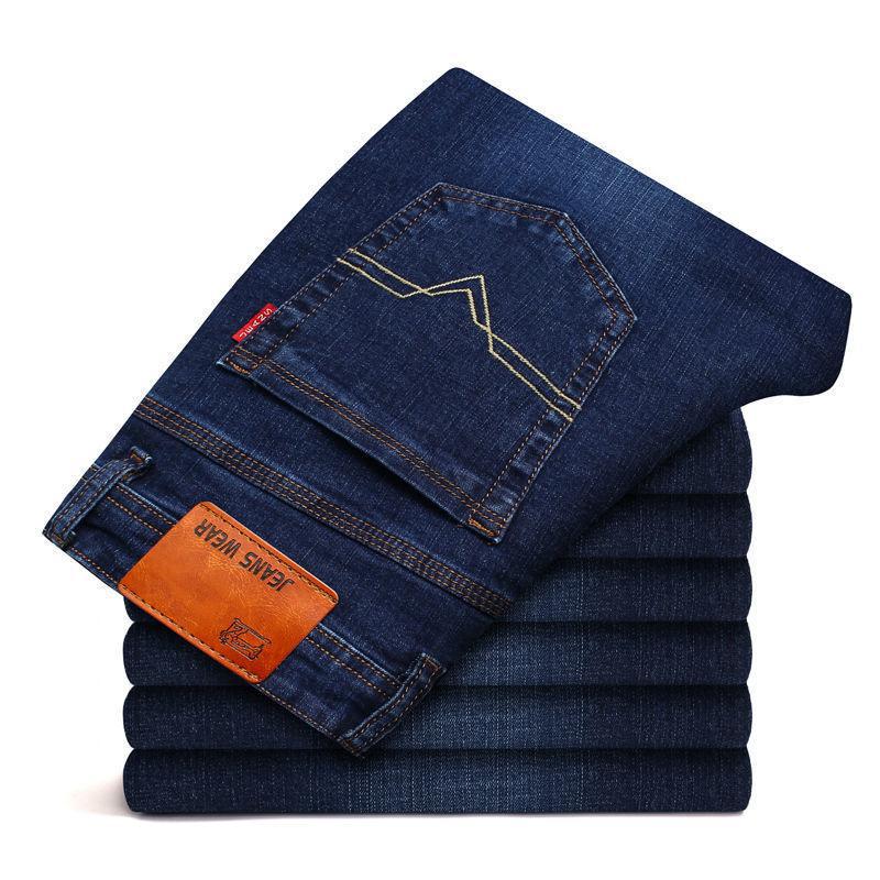 Autumn and winter velvet thickened jeans large size loose straight elastic casual high waist middle man