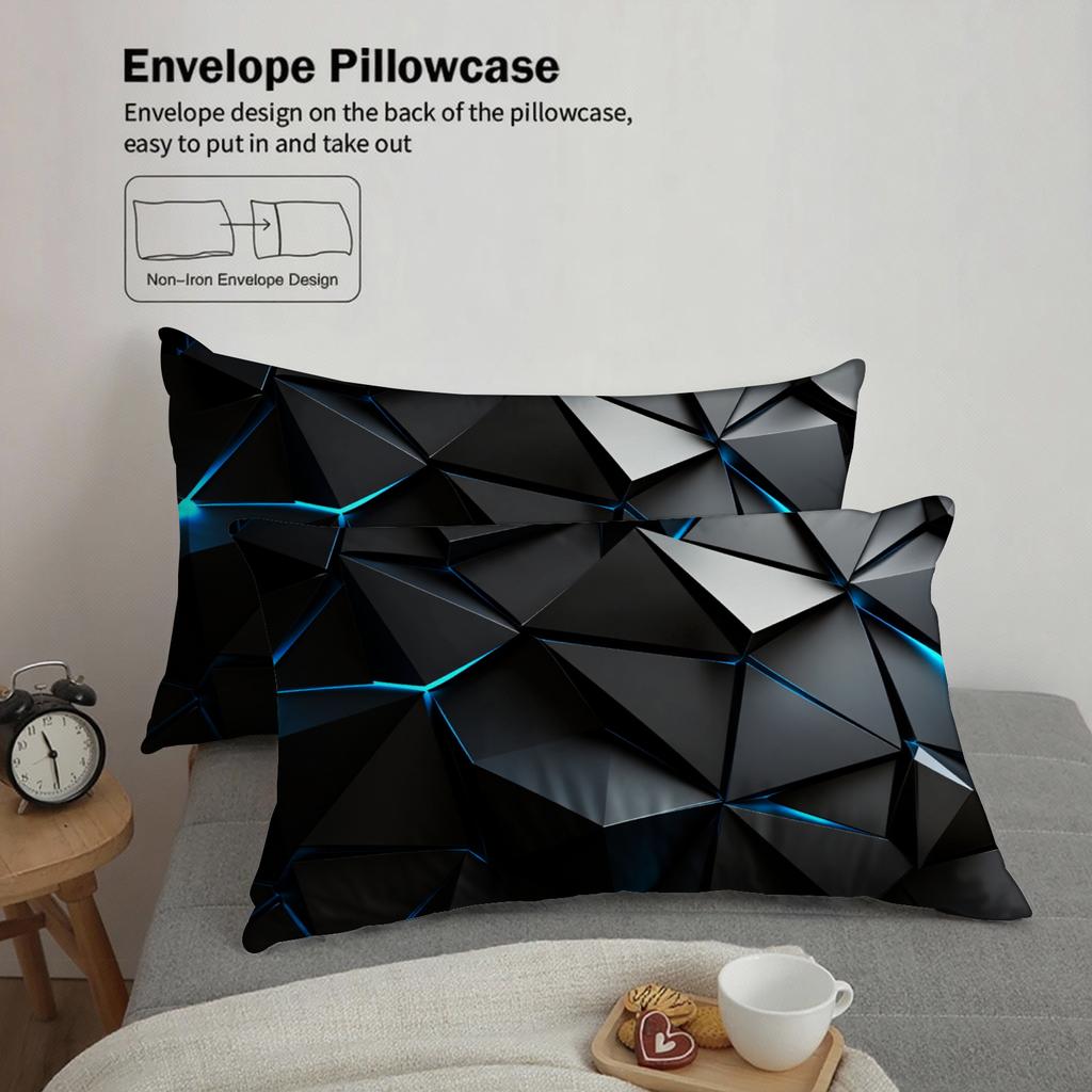 3Pcs Geometric Pattern Bedding Sets 3D Printed Black And Blue Duvet Cover Sets With Pillowcases No Filling Cool For Boys Teen