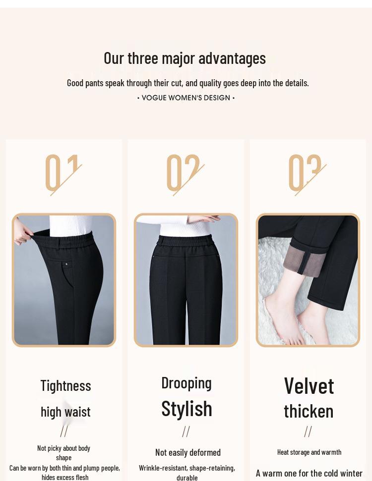 Women's Fleece-Lined High-Waist Warm Pants – Thick, Casual, Straight-Leg for Mom Style, Ideal for Winter Wear by Middle-Aged and Elderly.