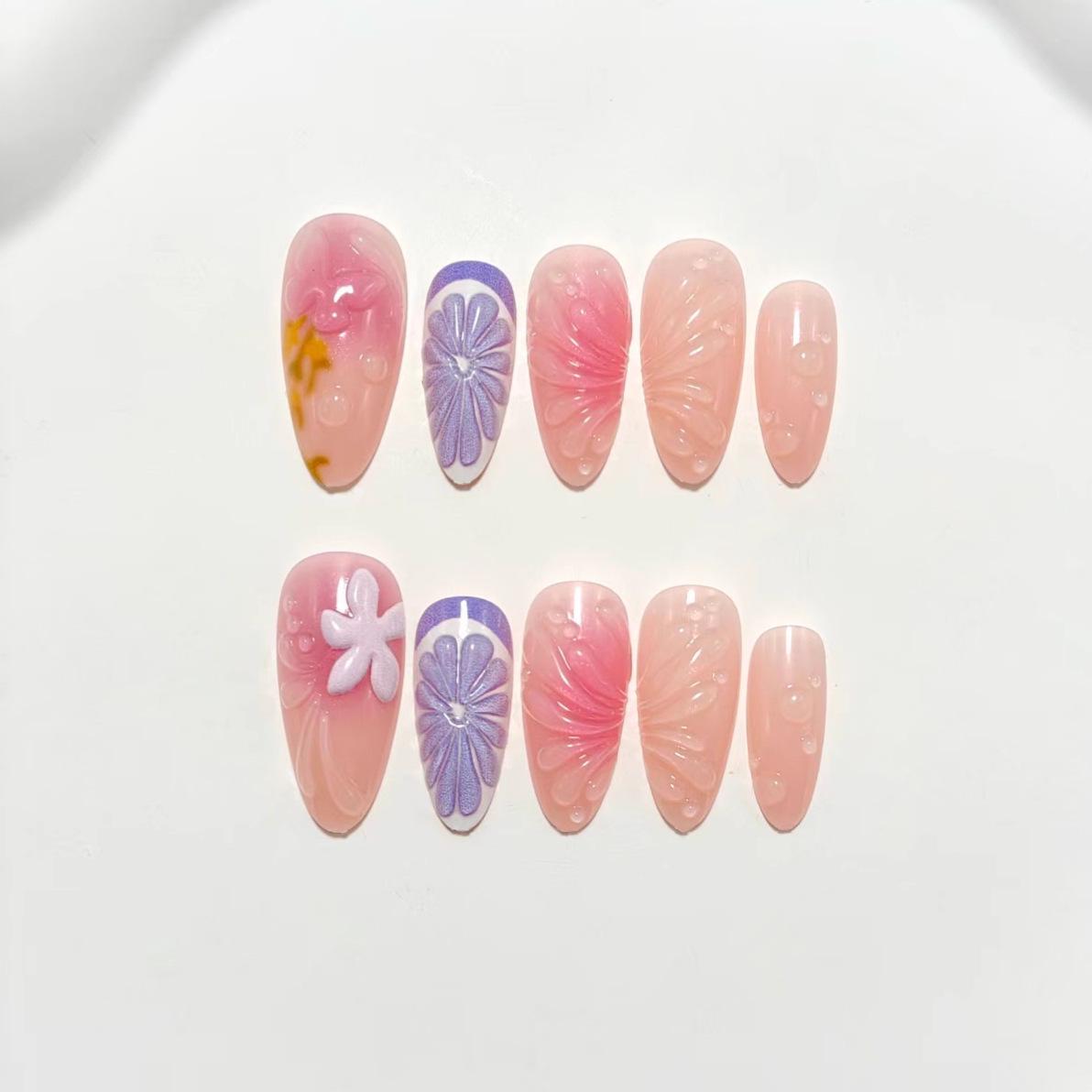 Almond Pink Gradient 3D Resin Nail Stickers
