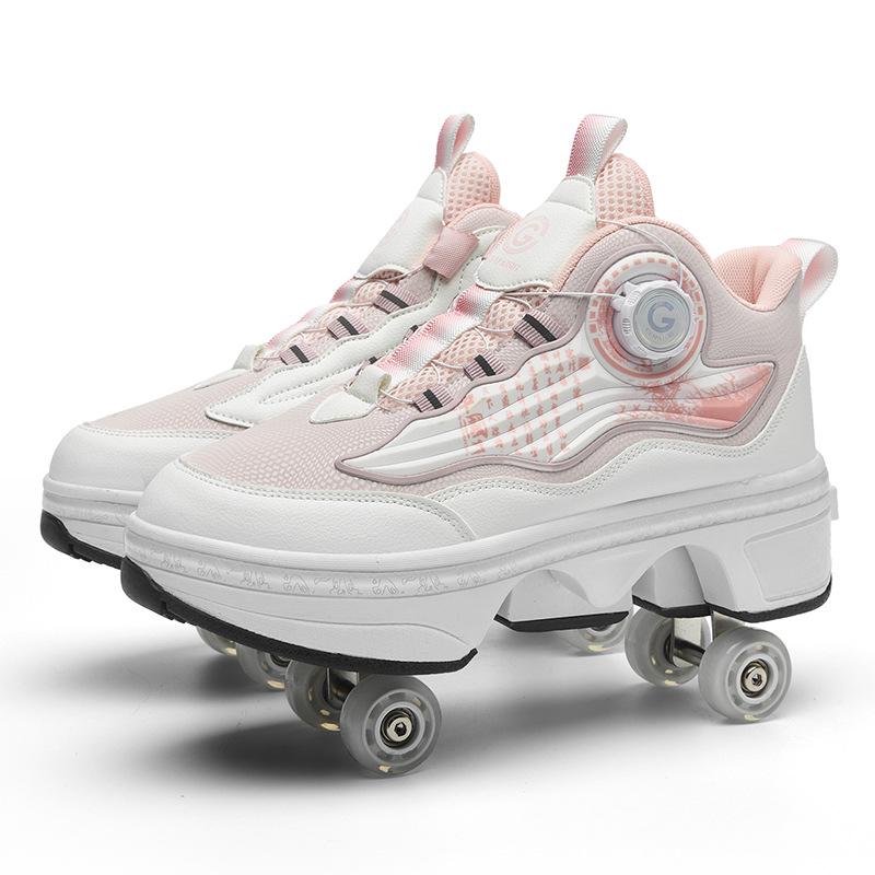 Transformable Dual-Use Roller Skates: 4-Wheel To Inline, Ice, & Walking Shoes