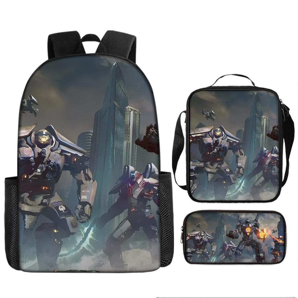 Pacific Rim schoolbag, primary and secondary school students, boys, mecha war, monster backpack, kindergarten burden reduction three-piece set