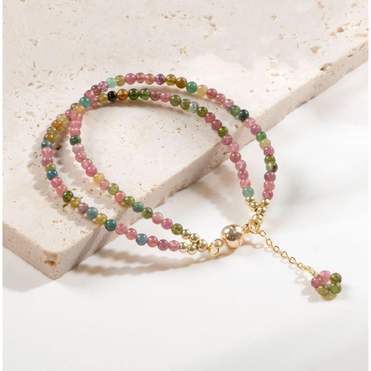 Elegant and Stylish Natural Tourmaline Bracelet Copper Double Strand Beaded Wrist Chain Jewelry Piece for Women