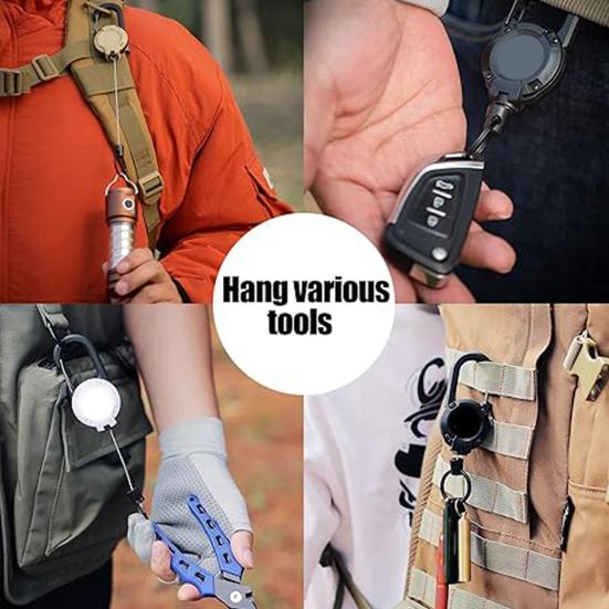 Portachiavi Portatile Retrattile Moschettone Porta Badge Forte Portata Dimensioni Compatte Portatile Clip Portachiavi Telescopico Accessori da Campeggio