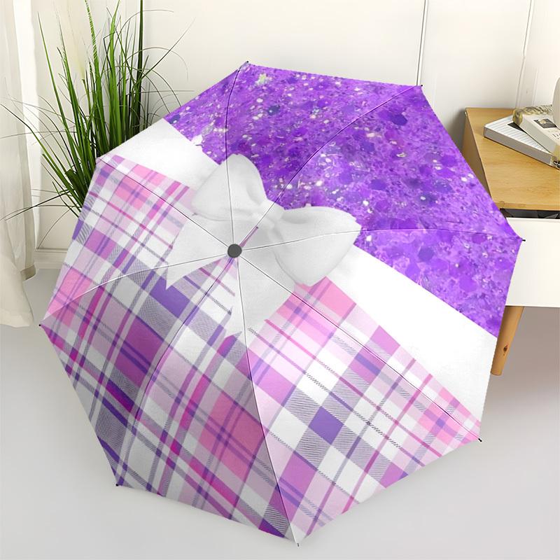 

1pc Purple Plaid Bow Automatic Opening and Closing Folding Umbrella with 8 Iron Ribs - Portable, Foldable for Travel yy251124091