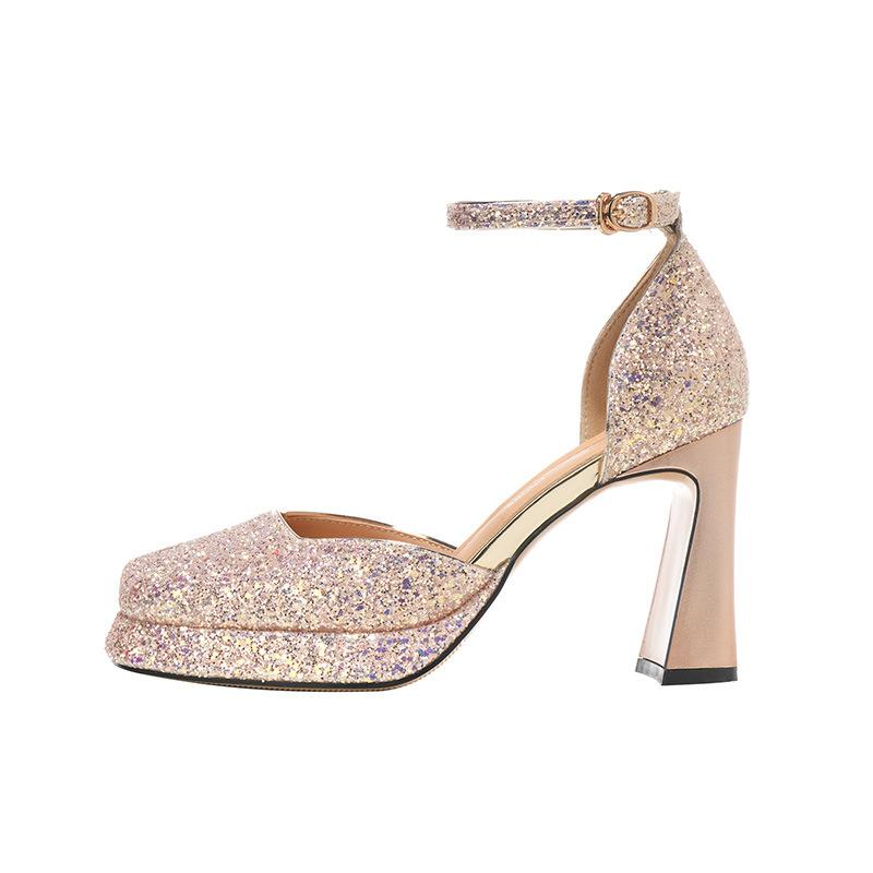 

Водонепроницаемые толстые каблуки с пряжкой свадебные туфли свадебное банкетное платье высокие каблуки полые женские туфли 39