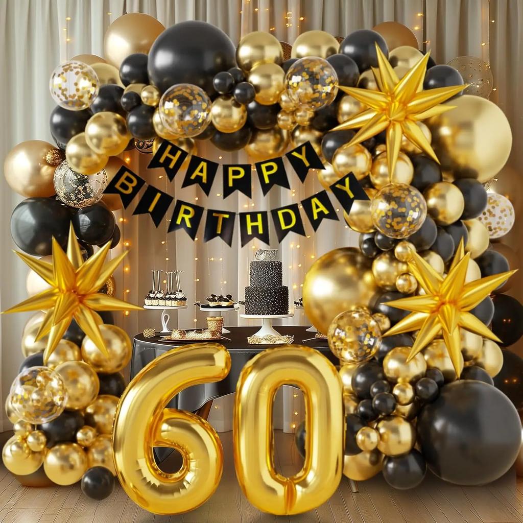 119 Stück 50. Geburtstagsdekoration für Männer & Frauen, Happy 60. Geburtstag Banner, Ballons Bogen-Set, Schwarz und Gold 40. Ballons Set