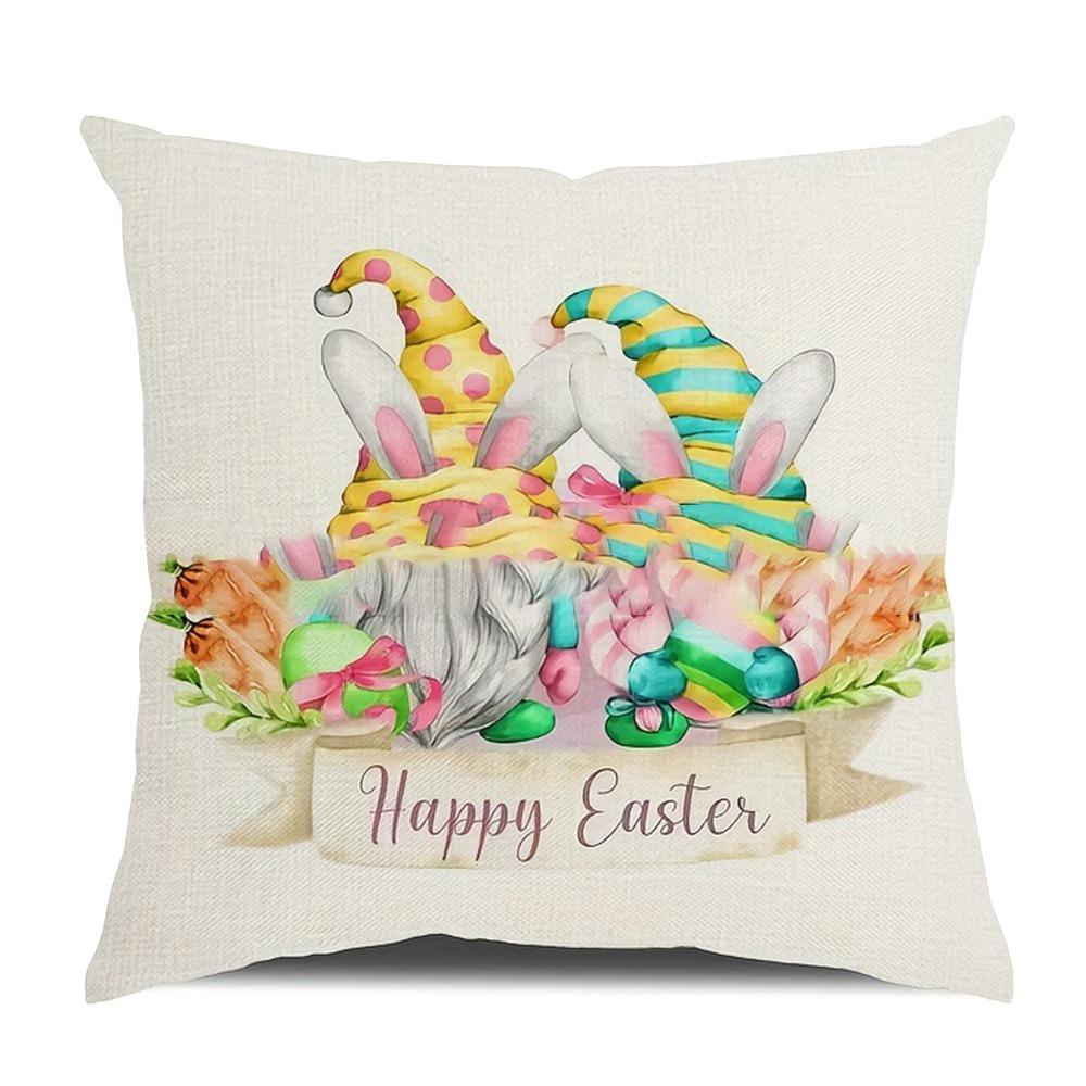 New Cute Easter Bunny Sofa Pillowcase with Zipper Polyester Cushion Cover Print Pattern Soft Pillow Cases Home Party Decor