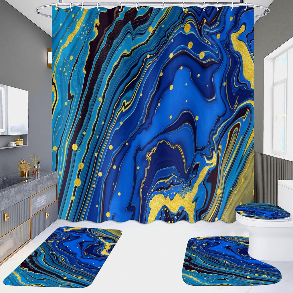 4Pcs Marble Series Shower Curtain Sets for Bathroom Non-Slip Bathroom Rugs Lid Toilet Cover Bath Mat