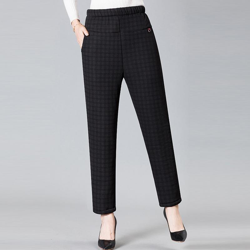 Middle-aged Cotton Pants Mother Winter Warm Velvet Padded Thickened Women's Pants Loose High Waist Autumn and Winter Outer Trousers