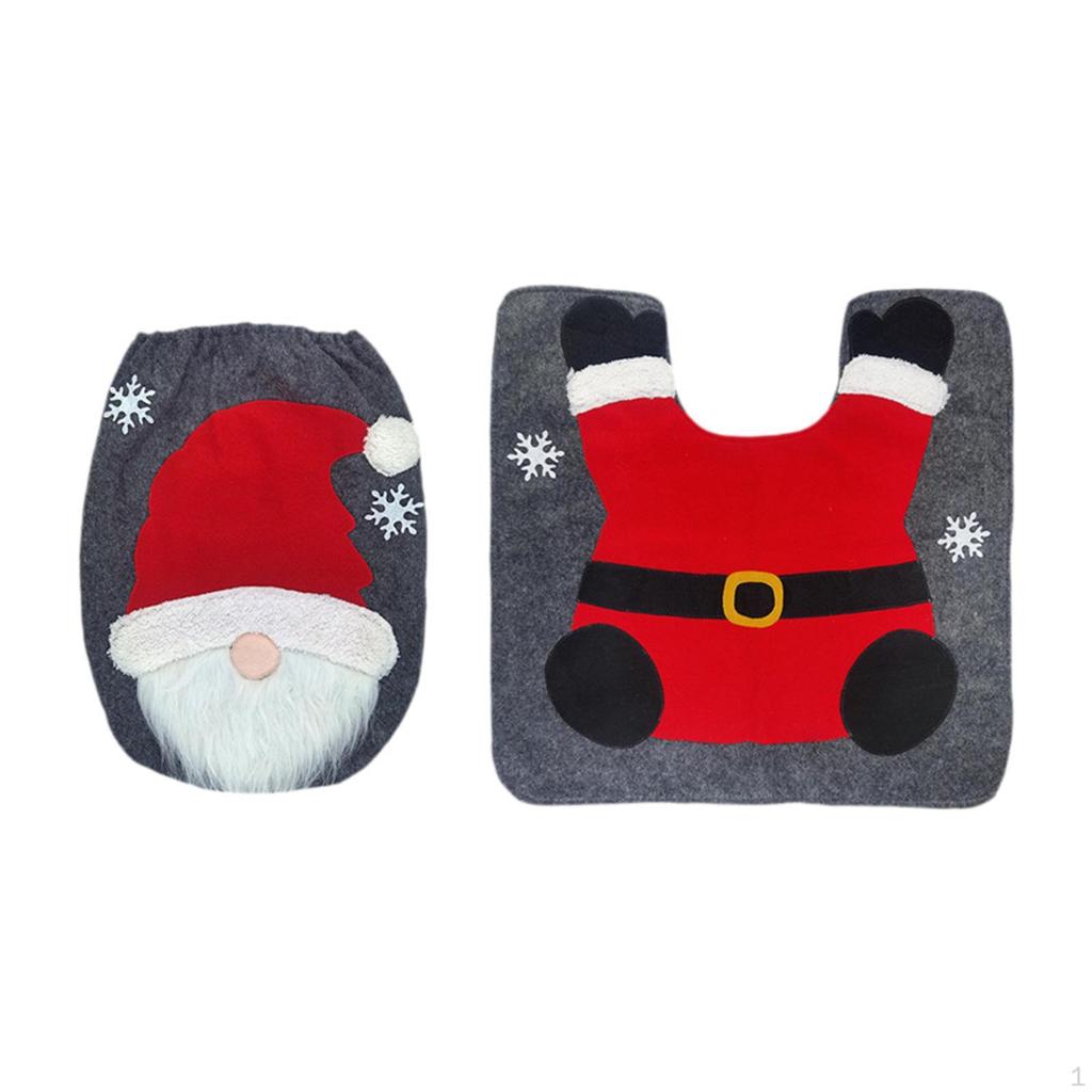 Christmas Gnome Toilet Cover Floor Mat Set Decoration Home Accessories Soft Lid