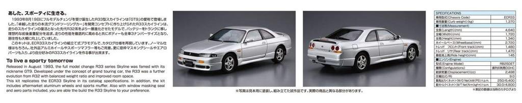 Aoshima Bunka Kyozai Maßstab The Model Car Serie 94 Nissan ECR33 Skyline GTS25t Typ M 1994 Plastikmodell 1/24 Nr.