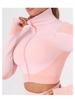 Seamless Ribbed Yoga Jacket & High-Waist Hip-Lift Sport Suit for Women - Quick-Dry Knit for In/Outdoor Wear.