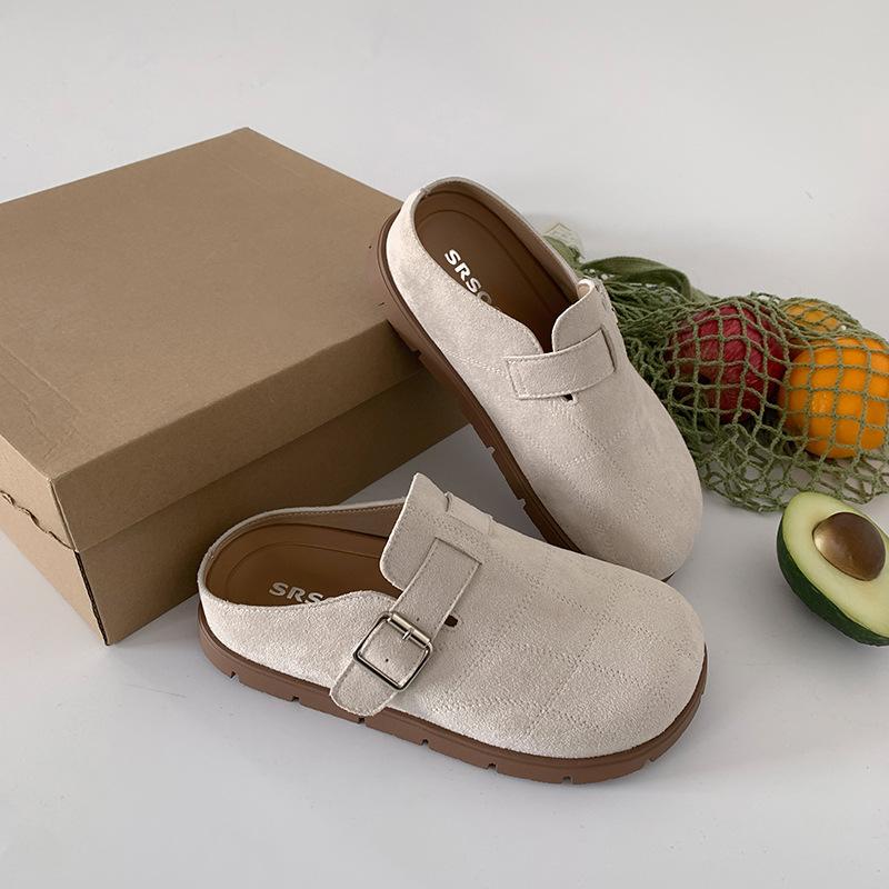 Casual and Lightweight Black Non-slip Flat-bottomed Bag Head Slippers for Women's Summer Outer Wear 2025 New Inner Height Increase Half-drag Birkenst