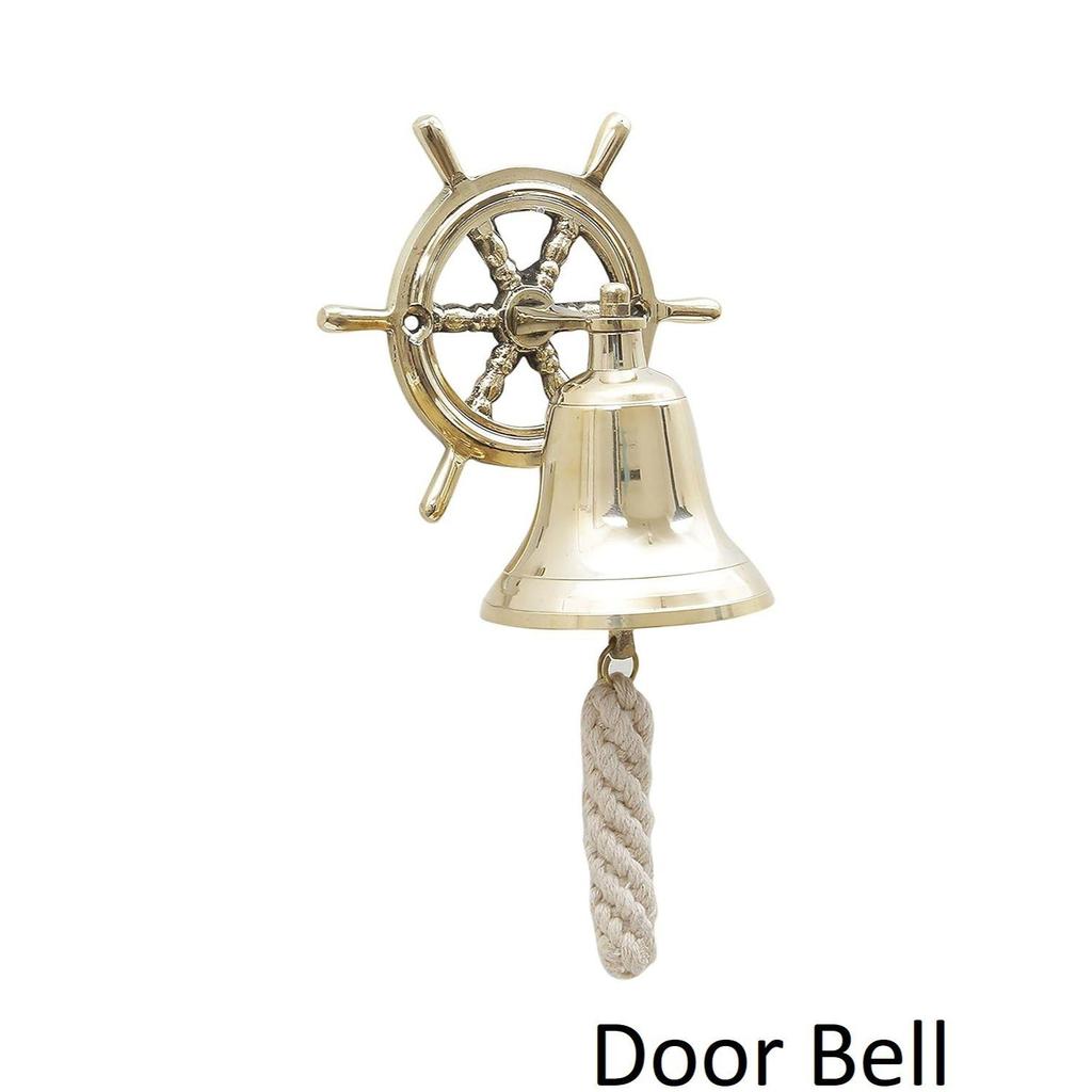 Metal Door Bell with Ship Wheel Wall Hanging Decor (Brass)