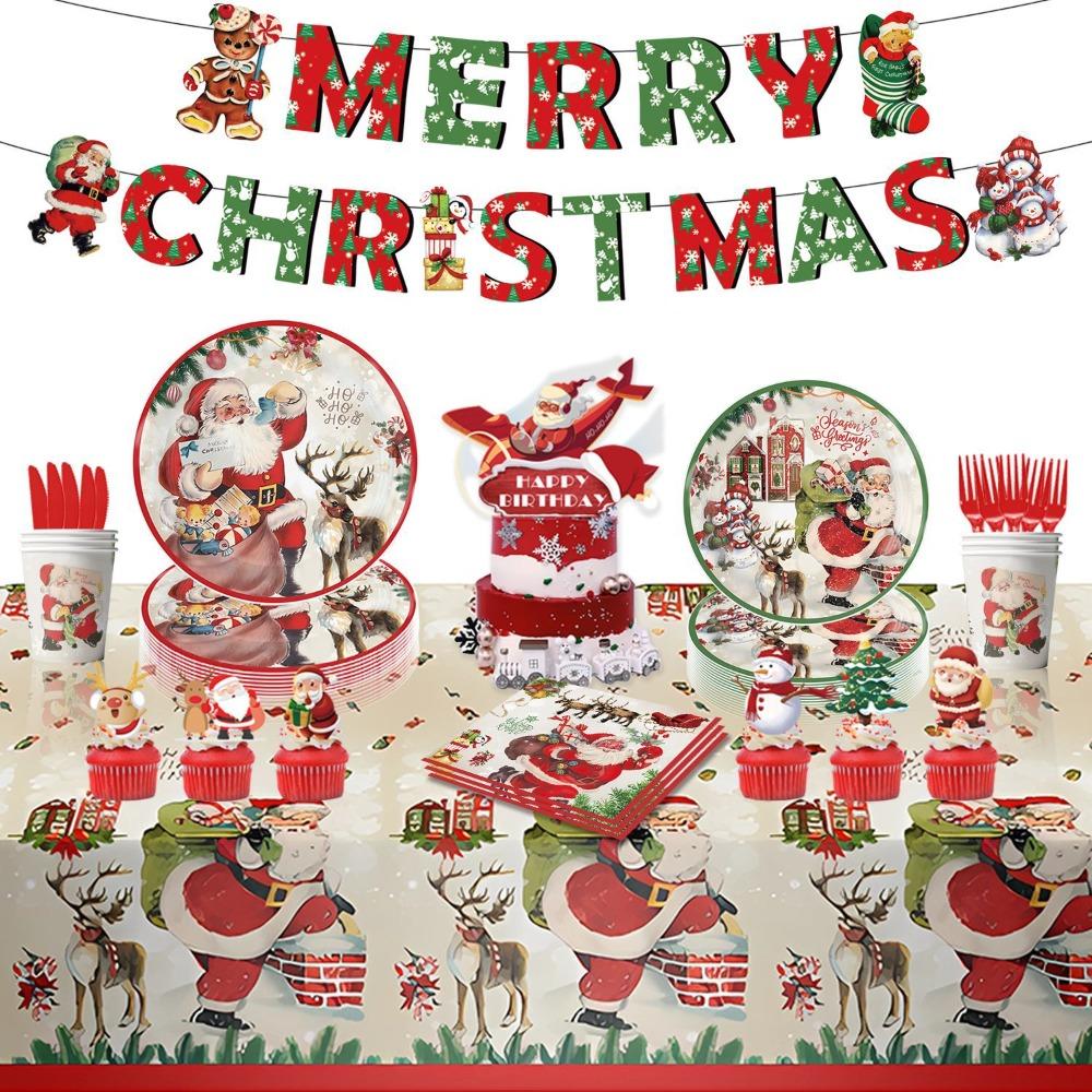 Thickened Christmas Disposable Tableware Set Serves 10 Paper Plate and Cups  New Year 2025