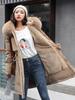 Elegant Women's Mid-Length Parka Jacket - Plus Size,Solid Color, Hooded, Polyester Material, Thickened Winter Coat with Drawstring Detail