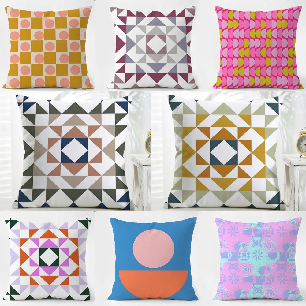 Simple Casual Soft Elegant Morandi Geometric Cushion Cover Washable Linen Pillowcase Soft for Daily Sofa Bed Home Room Decor