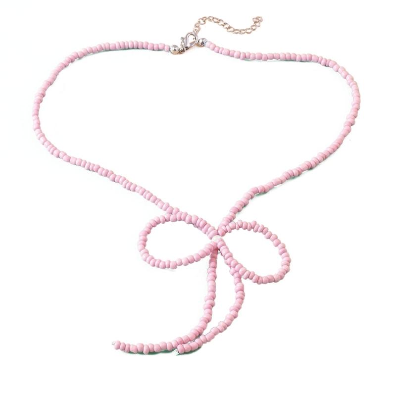 

Colored Rice Beads Necklace Female Temperament Bead Bowknot Collarbone Chain Student Adjustable Chain Sweater Chain