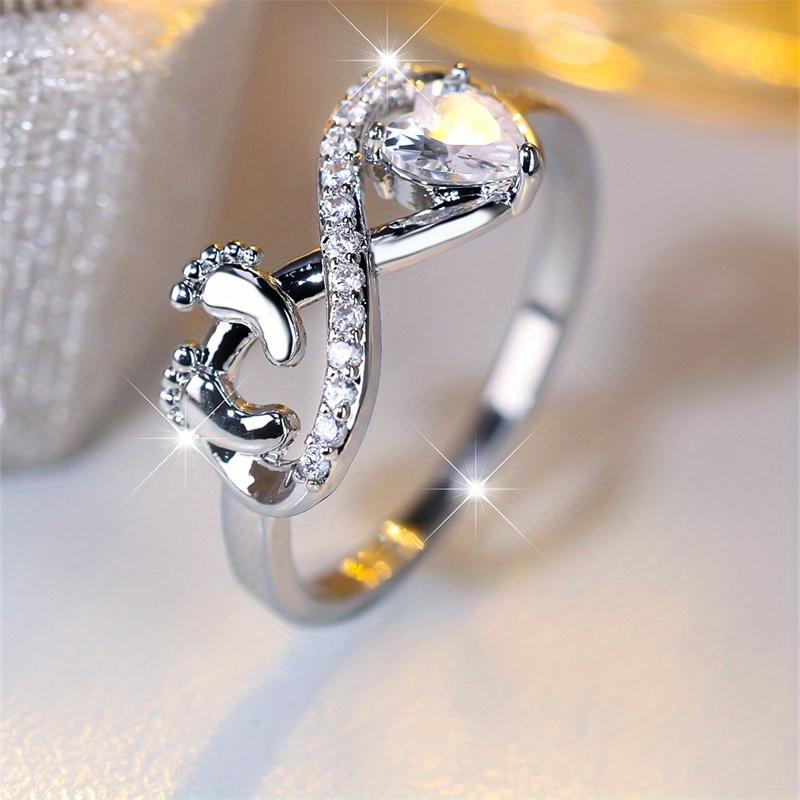 Fashion Love Heart Cut White Stone Claw Ring Cute Foot Paw Love Endless Rings for Mom Mother's Day Jewelry Gifts