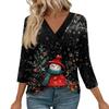 Women's Loose Comfortable Casual Fashion V-Neck Christmas Print 3/4 Sleeve Top