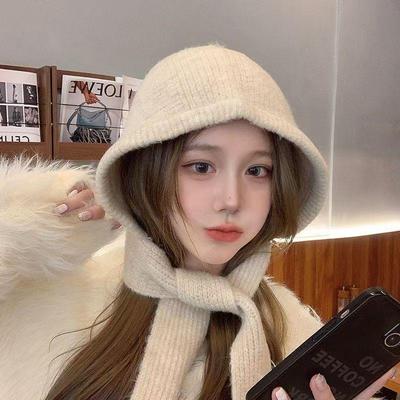 Ensemble Tendance Balaclava Tricoté pour Femme - Couleur Unie, Mignon & Chaud Pull d'Hiver