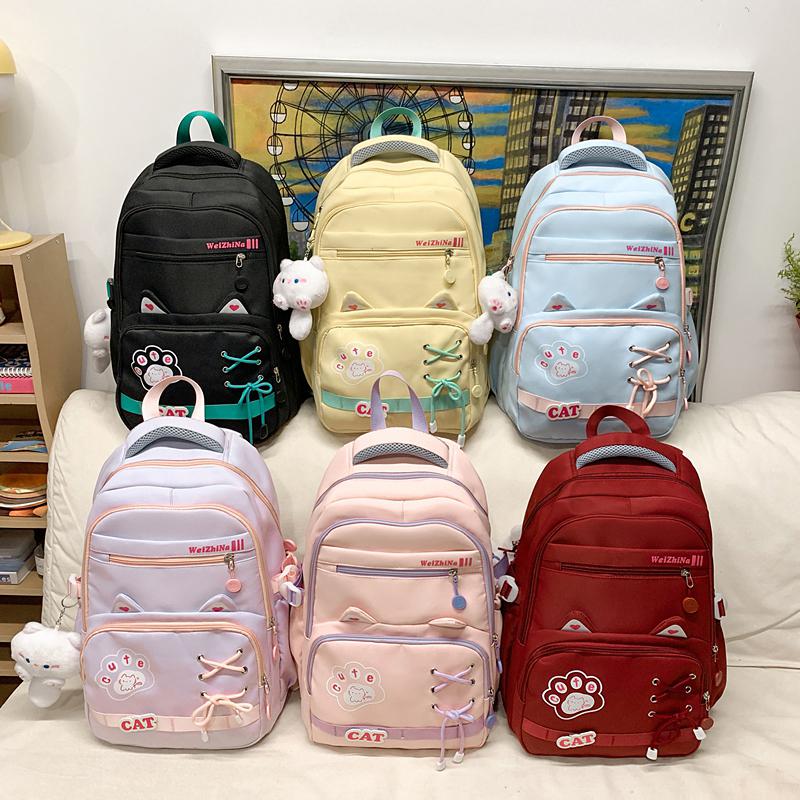 Middle School Student Schoolbag Women's Lightweight Backpack Cartoon Cat Large Capacity Backpack