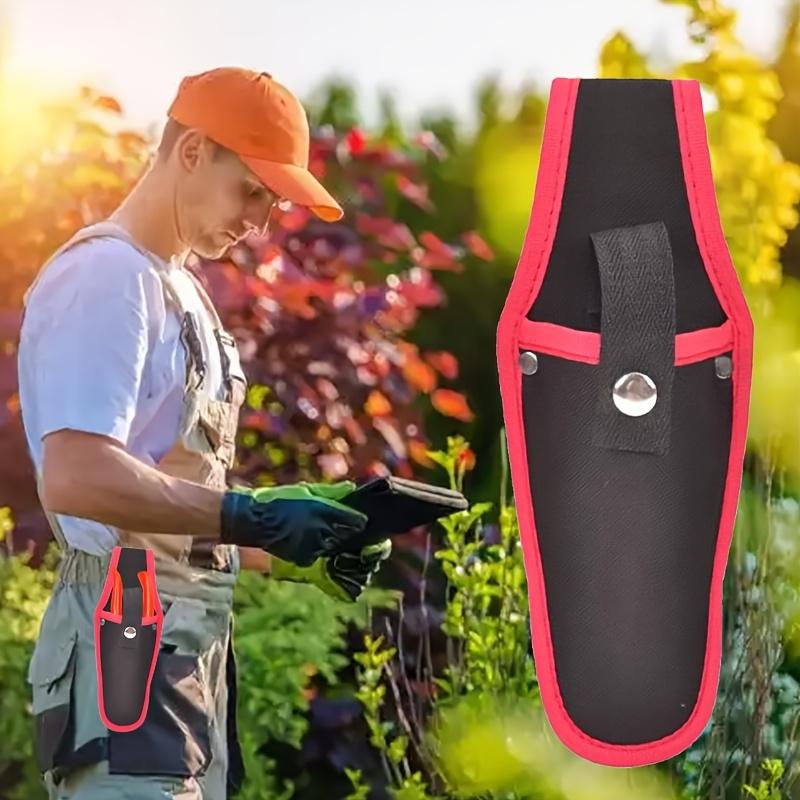 1 modern metal scissor tool storage bag, durable gardening bag with secure hook and loop closure and snap straps for hand trimmers, scissors