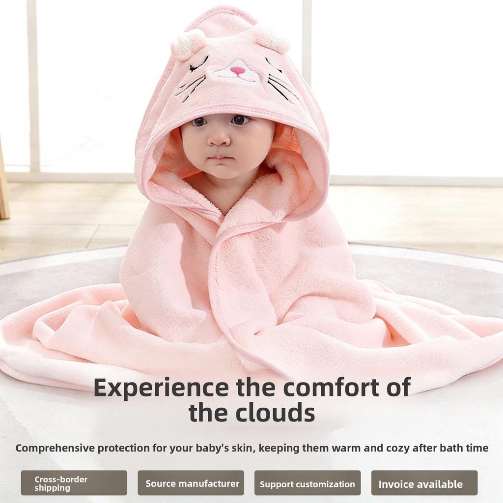 Cartoon Children's Cape Bath Towel Embroidered Coral Fleece Large Mother and Baby Bag Quilt Soft Absorbent Hooded Bathrobe Full Body