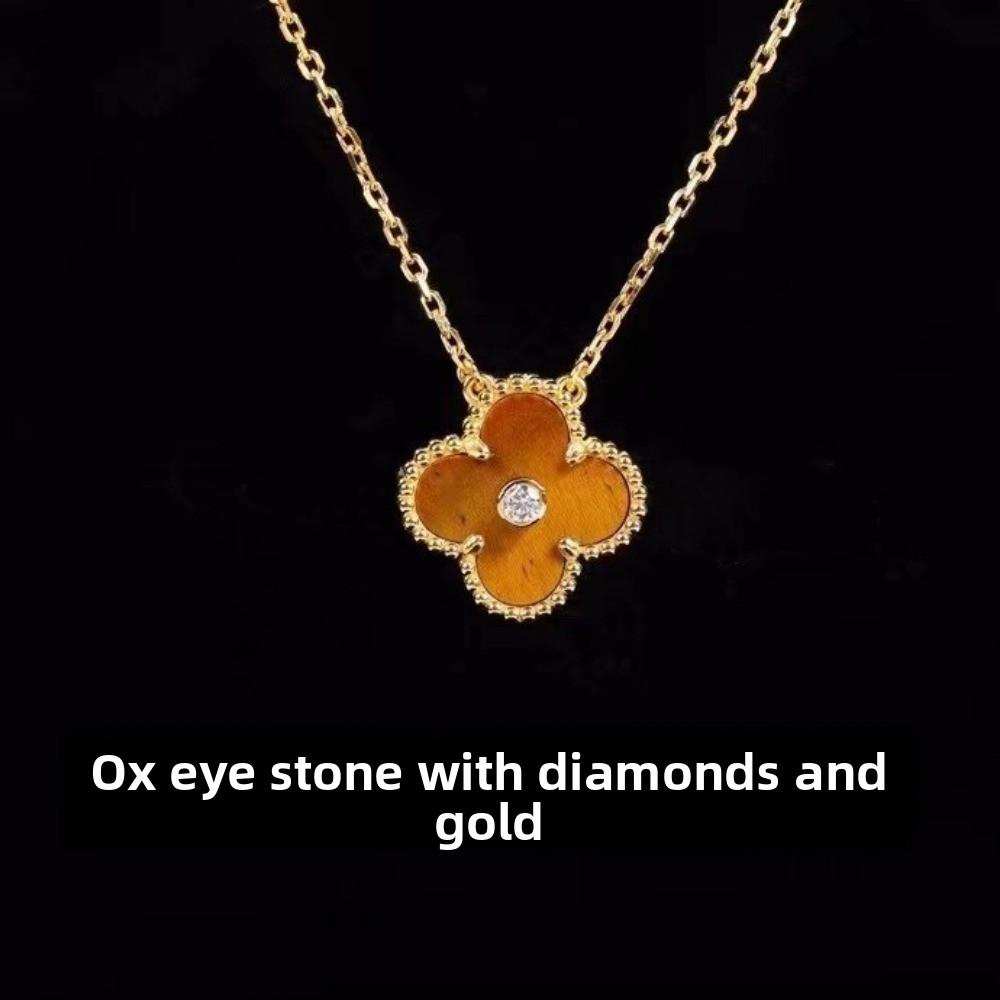 Kvinners Firkløver Halskjede Enkelt Blomst Hvit Perlemor Rød Agat Anheng Kragebenskjede