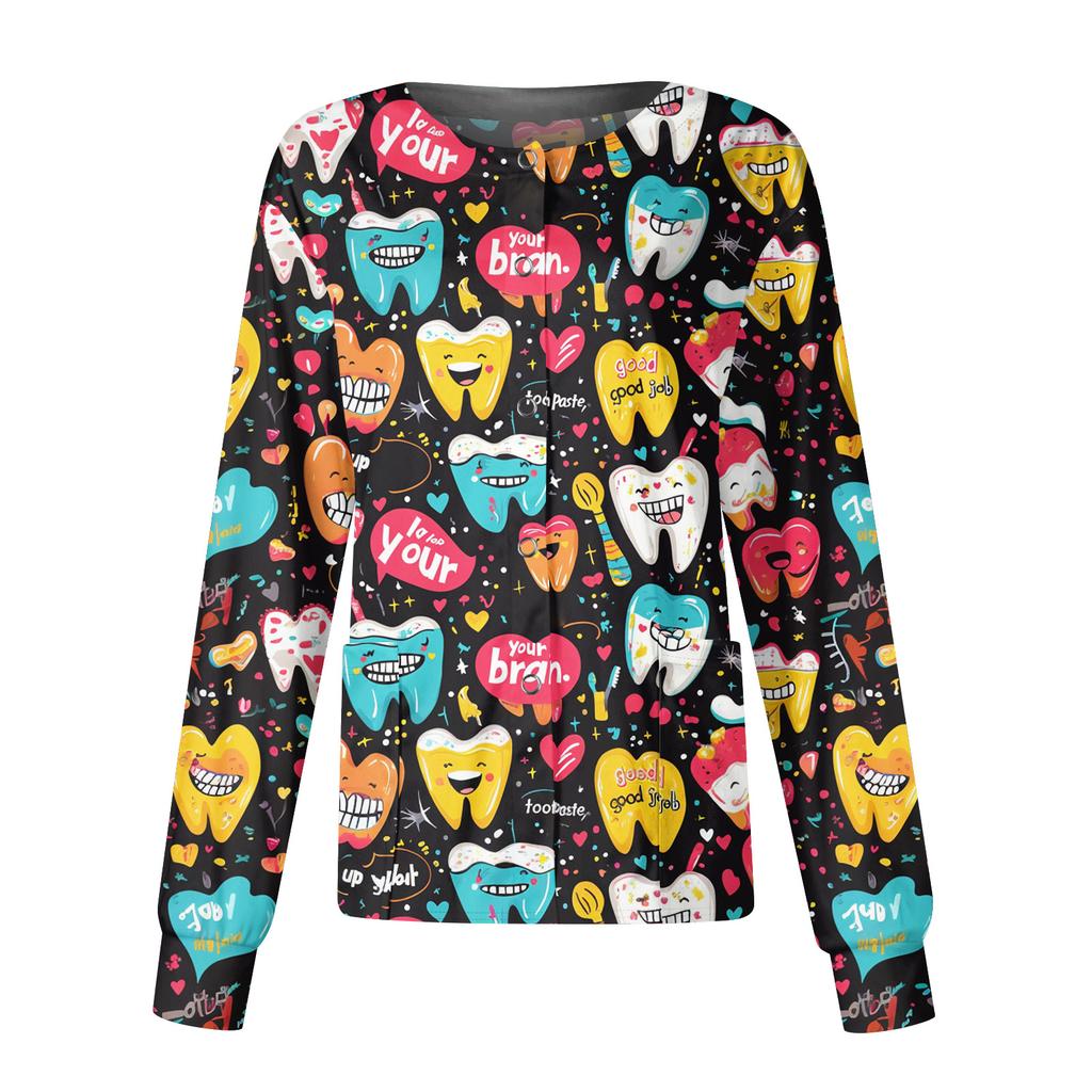 Jachetă Top Casual de Modă pentru Femei, cu Mâneci Lungi, Guler Înalt, cu Nasturi pe o Parte, Imprimeu Floral, pentru Îngrijitor