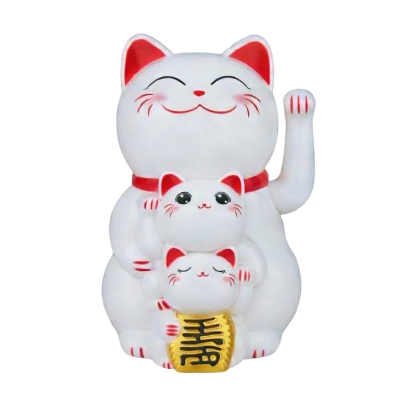 Lucky Cats Waving Arm Set Lovely Chinese Cats Solars Fortune Cats Statue Decorations for Front Desks,Business Openings