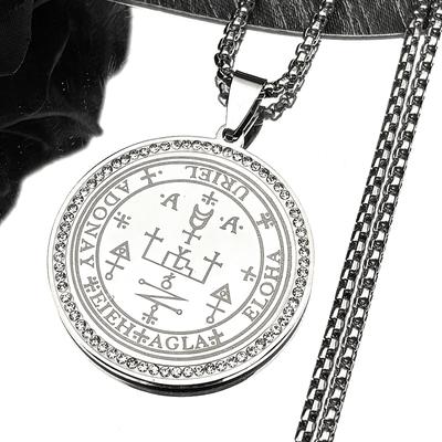 Seven Archangels URIEL Seal Talisman Necklace Stainless Steel Gold Color Rhinestones Chain Jewelry Gift for Protection