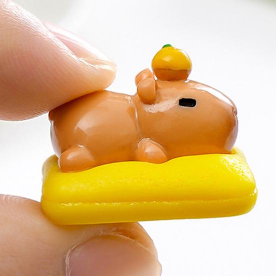 3 Pcs Mini Sleeping Animal on Pad Figurines Cute Miniature Kitten Panda Elephant Capybara Sculpture for DIY Crafts Dollhouse Car Interior Office Desk