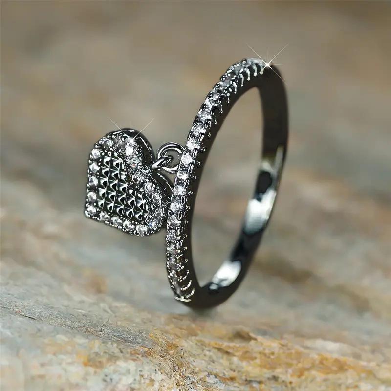 

Dreamy Exquisite Heart-Shaped Zircon Pendant Ring for Women Size 7