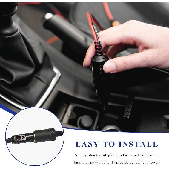 Fused Cigarette Lighter Male Plug, 12V 15A Car Cigarette Lighter Socket Cord with Leads & LED Light, 16AWG Fused Cigar Male Plug Connector DC Battery