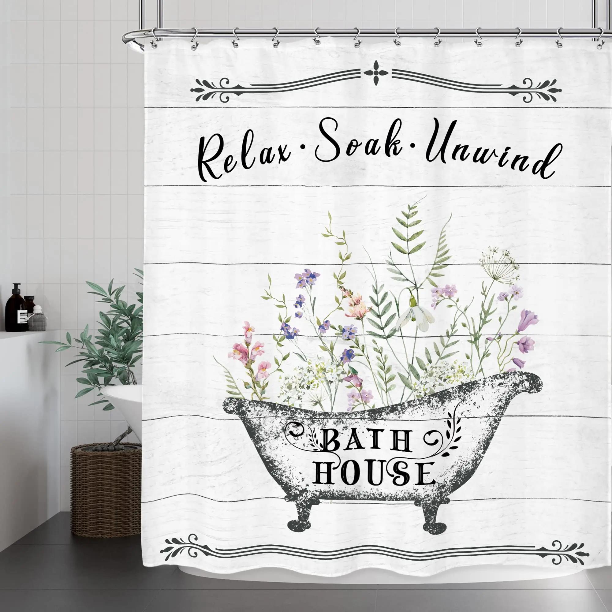 

Vintage Floral Bathroom Shower Curtain Leaf Lavender Bathroom Potting Waterproof Polyester Bathroom Decoration Curtain Shower W60H190(CM)-1 Pcs