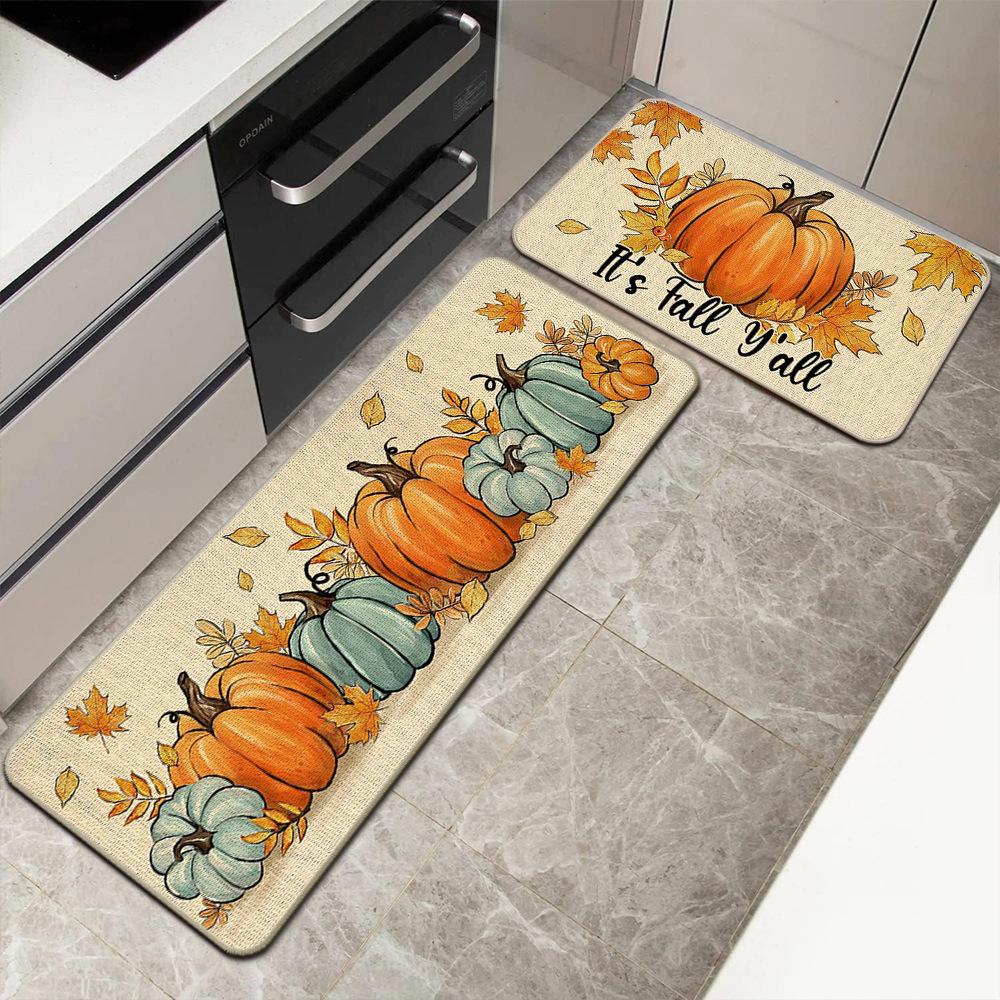 2pcs Thanksgiving Kitchen Floor MATS, Entrance Door Mats, Corridor Laundry Room Long Carpet, Home Decoration